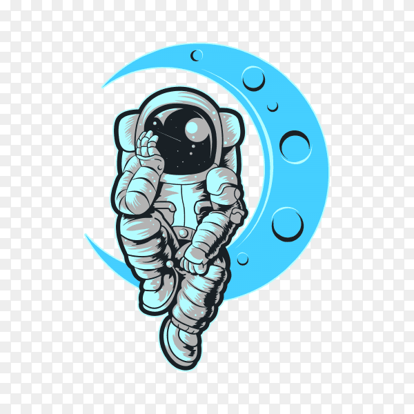 Astronaut sitting on the crescent moon on transparent background PNG