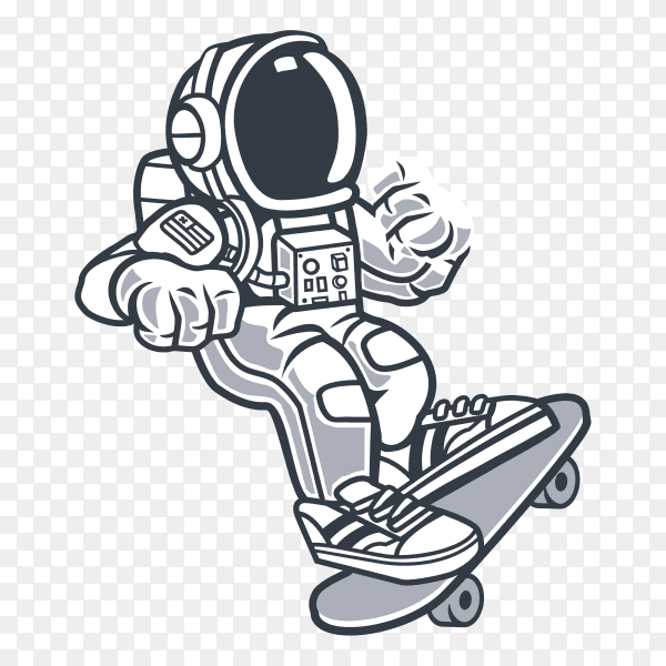 Astronaut skateboarding jump with skateboard on transparent background PNG