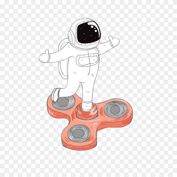 Astronauts and spinner cartoon hand drawn on transparent background PNG