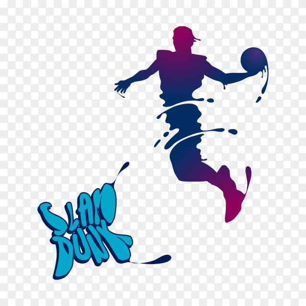 Basketball slam dunk splash silhouette on transparent background PNG