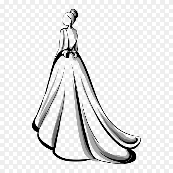 Beautiful bride with white wedding dress on transparent background PNG