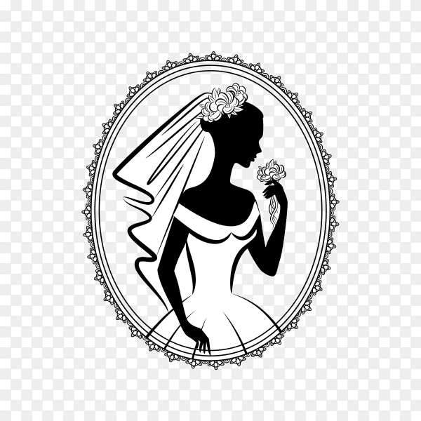 Beautiful bride with white wedding dress premium vector PNG