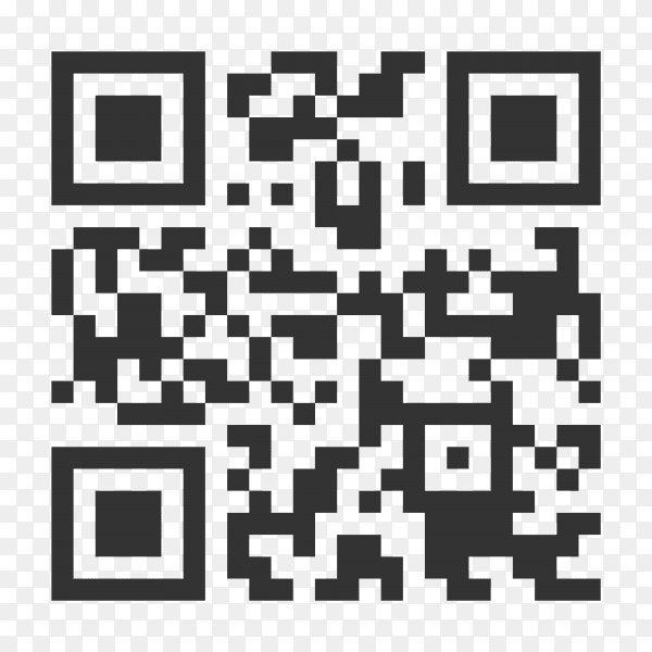 Black QR code sample for smartphone scanning isolated on transparent background PNG