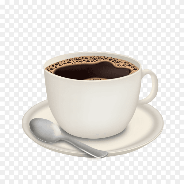 Black coffee in white cup isolated on transparent background PNG