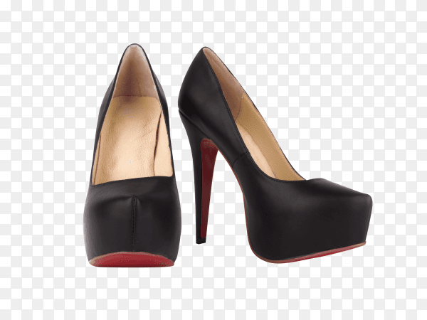 Black female high-heeled shoes on transparent background PNG