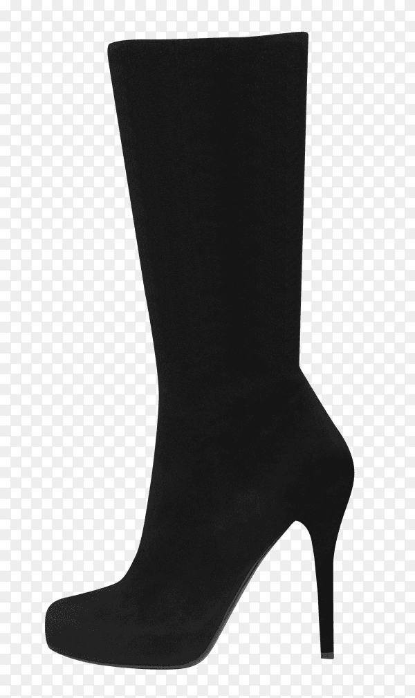Black female shoes high boot isolated on transparent background PNG