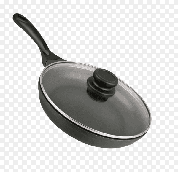 Black frying pan isolated on transparent background PNG