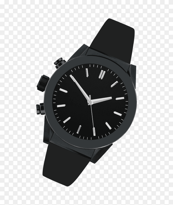 Black steel watch isolated on transparent background PNG