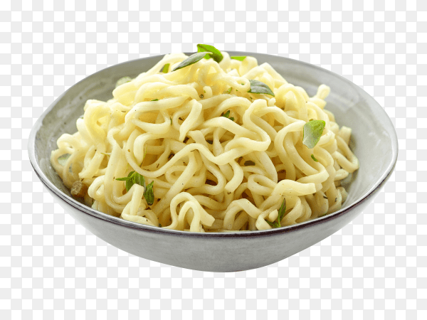 Bowl of boiled egg noodles isolated on transparent background PNG