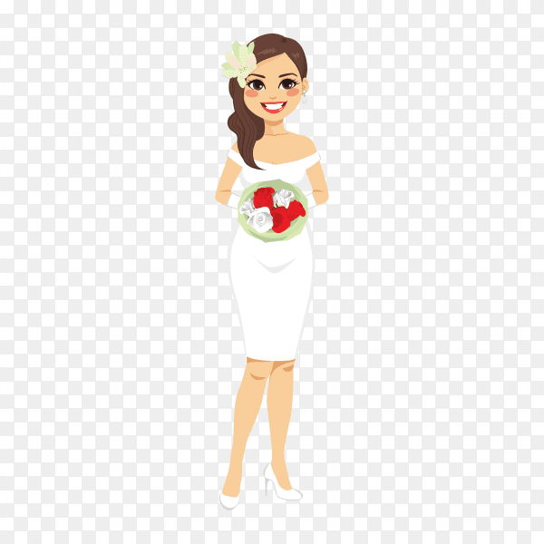 Bride in white wedding dress on transparent background PNG