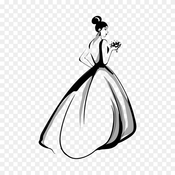 Bride silhouette with white dress on transparent background PNG