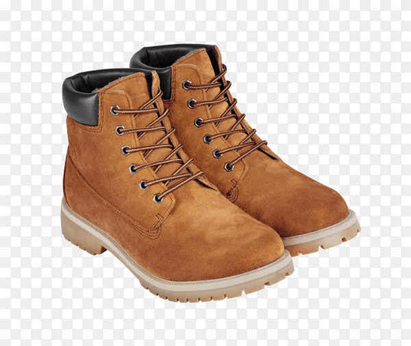 Brown leather safety boots on transparent background PNG