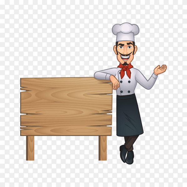 Cartoon Chef holding blackboard on transparent background PNG