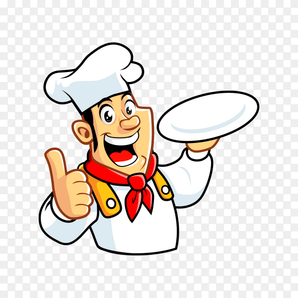 Cartoon chef man with thumb finger on transparent background PNG