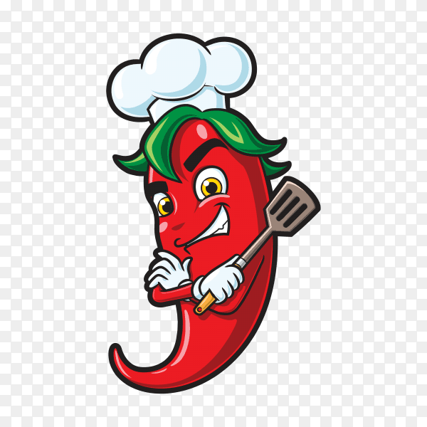 Chili chef cartoon character on transparent background PNG