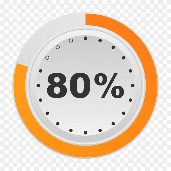 Circle percentage diagram showing 80% on transparent background PNG