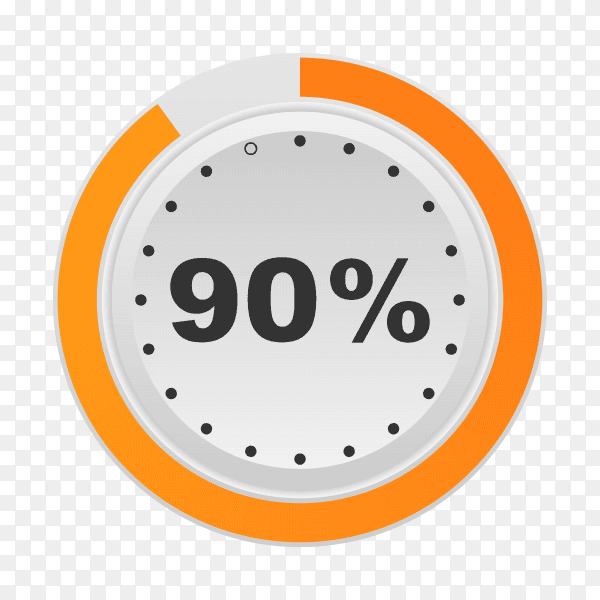 Circle percentage diagram showing 90% on transparent background PNG