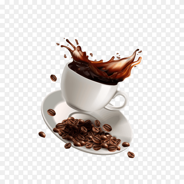 Coffee cup and coffee beans on transparent background PNG
