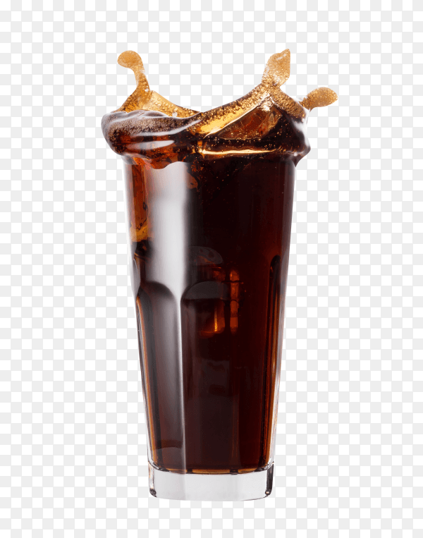 Cola splashing out of a glass on transparent background PNG