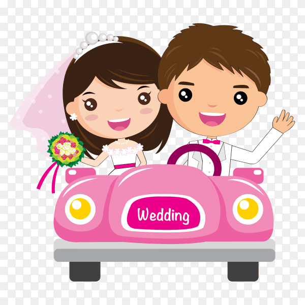 Couple in wedding car on transparent background PNG