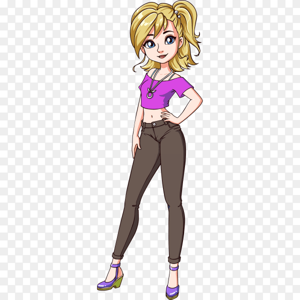Cute blonde girl with elegant haircut and beautiful clothing premium vector PNG