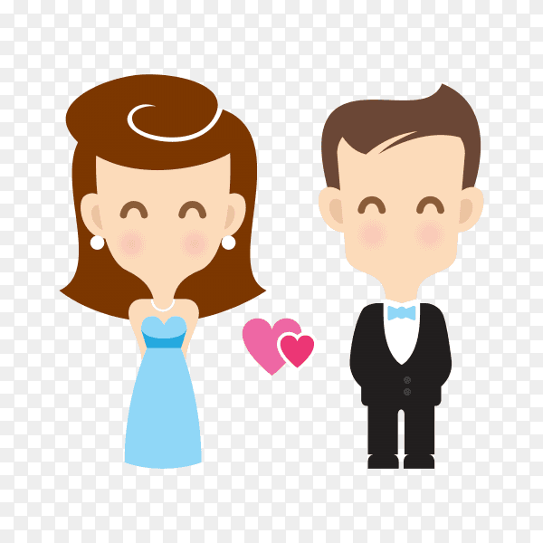 Cute couple cartoon character on transparent PNG