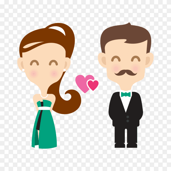 Cute couple cartoon character on transparent background PNG