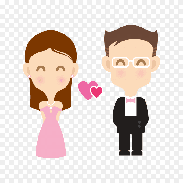 Cute wedding bride and groom couple on transparent background PNG