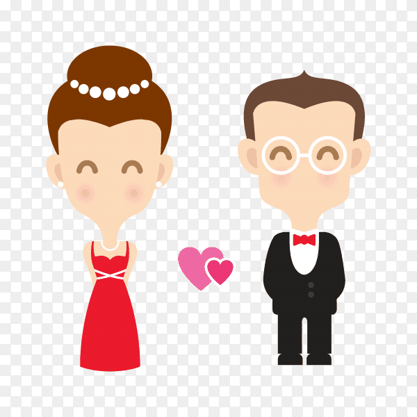 Cute wedding bride and groom couple premium vector PNG
