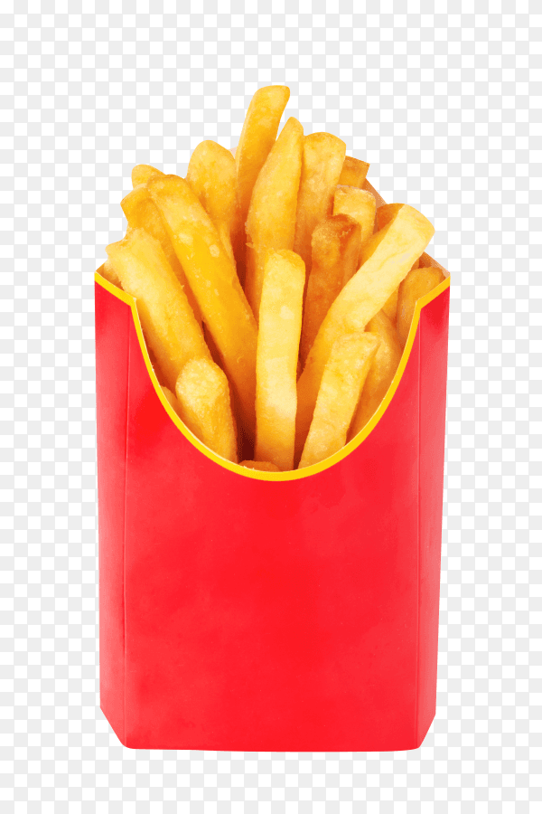 Delicious French fries in a red box isolated on transparent background PNG