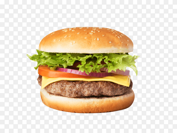 Delicious cheese burger isolated on transparent background PNG