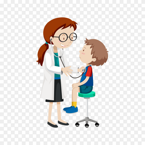 Doctor examining little boy illustration on transparent background PNG