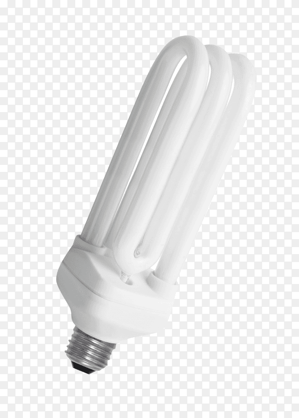Fluorescent energy saving light bulb isolated on transparent background PNG