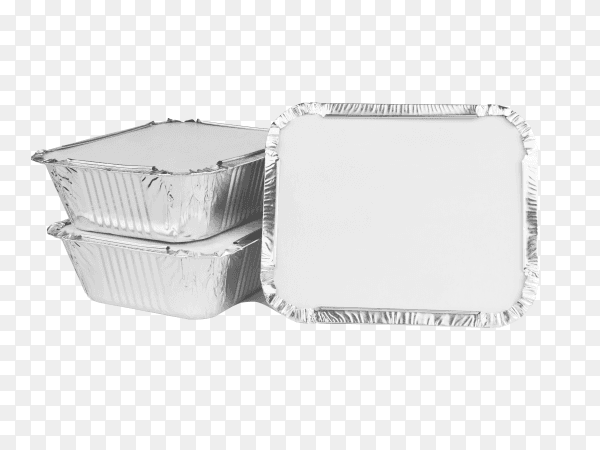 Foil food box with takeaway meal on transparent background PNG