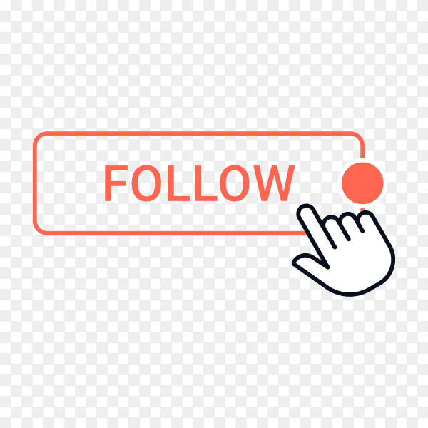 Follow button with hand mouse on transparent background PNG