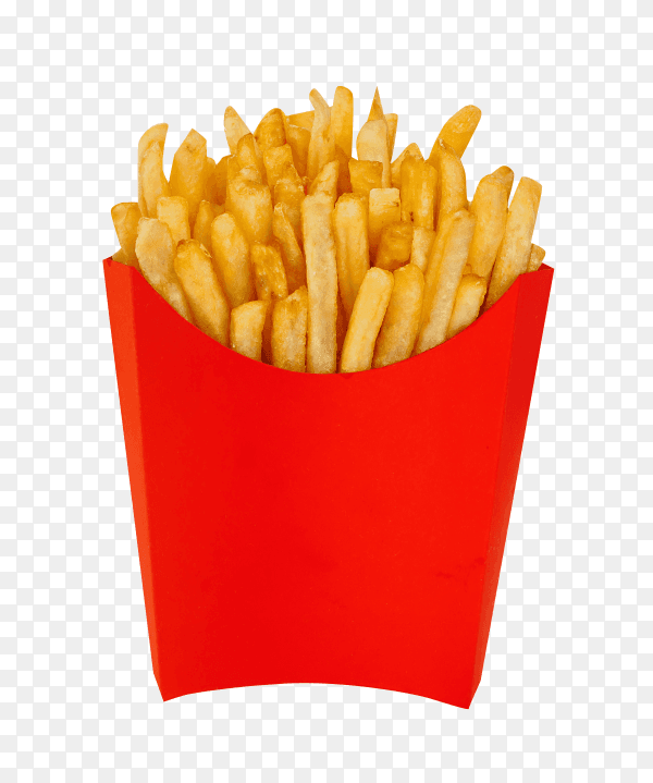 French fries in a red box isolated on transparent background PNG