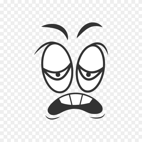 Funny face with emotion of disgust black and white sketch on transparent background PNG