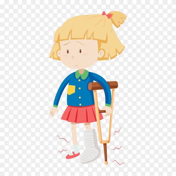 Girl with broken leg on transparent background PNG