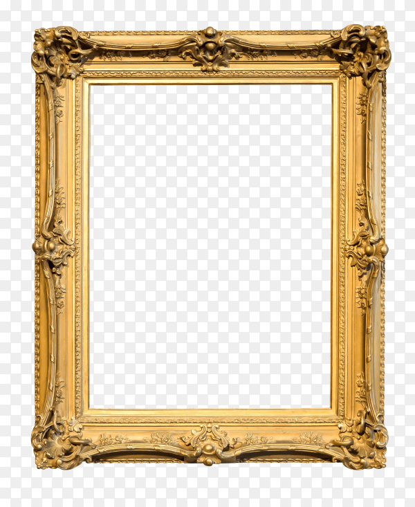 Gold decorative picture frame isolated on transparent background PNG