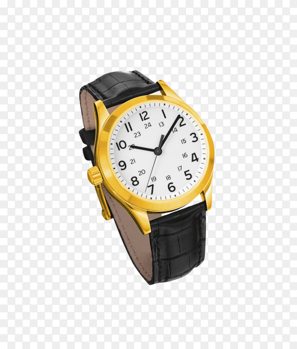 Golden watch isolated on transparent background PNG