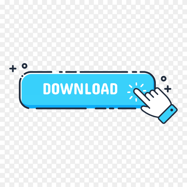 Hand cursor icon with blue Download button. Click here for links to websites on transparent background PNG