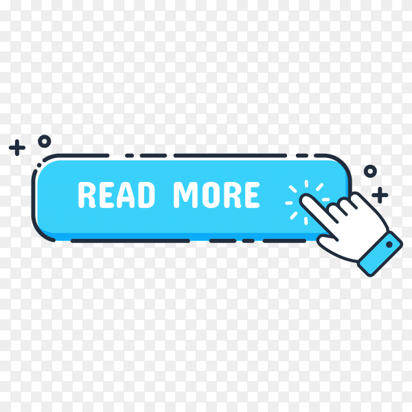 Hand cursor icon with blue Read more button. Click here for links to websites on transparent background PNG