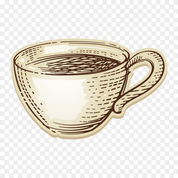 Hand drawn cup of coffee on transparent background PNG