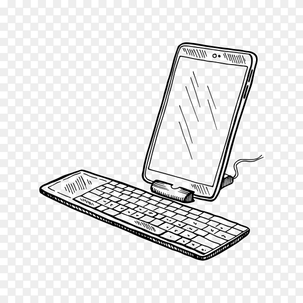 Hand-drawn sketch of computer device on transparent background PNG on transparent background PNG