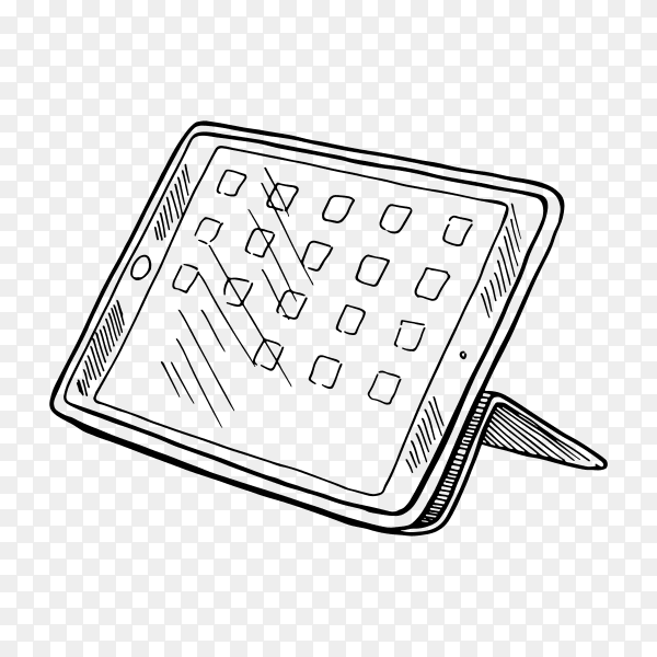Hand drawn sketch tablet on transparent background PNG