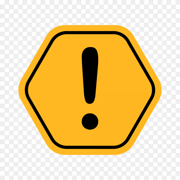 Hazard warning attention sign with exclamation mark symbol on transparent background PNG