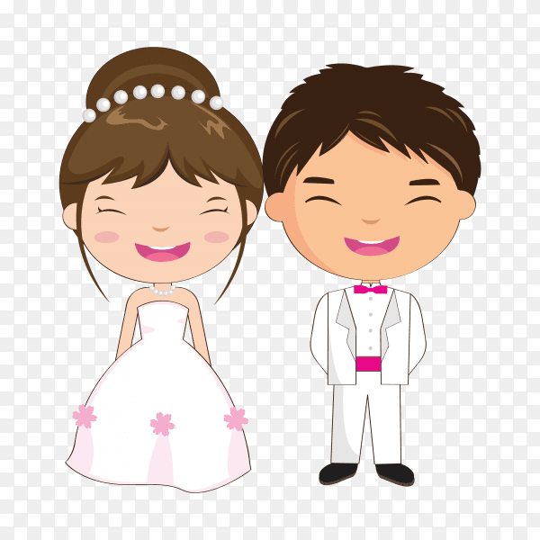 Illustration of beautiful wedding couple on transparent background PNG