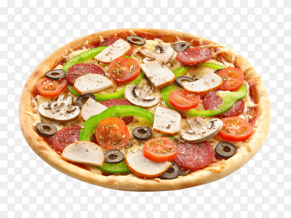 Italian Pizza with mozzarella and salami on transparent background PNG