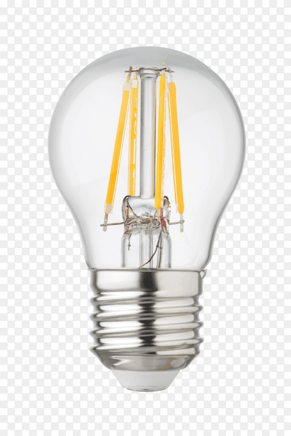 LED filament light bulb on transparent background PNG