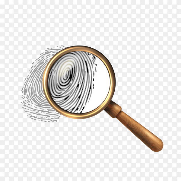 Law fingerprint icon under magnifying glass isolated on transparent background PNG
